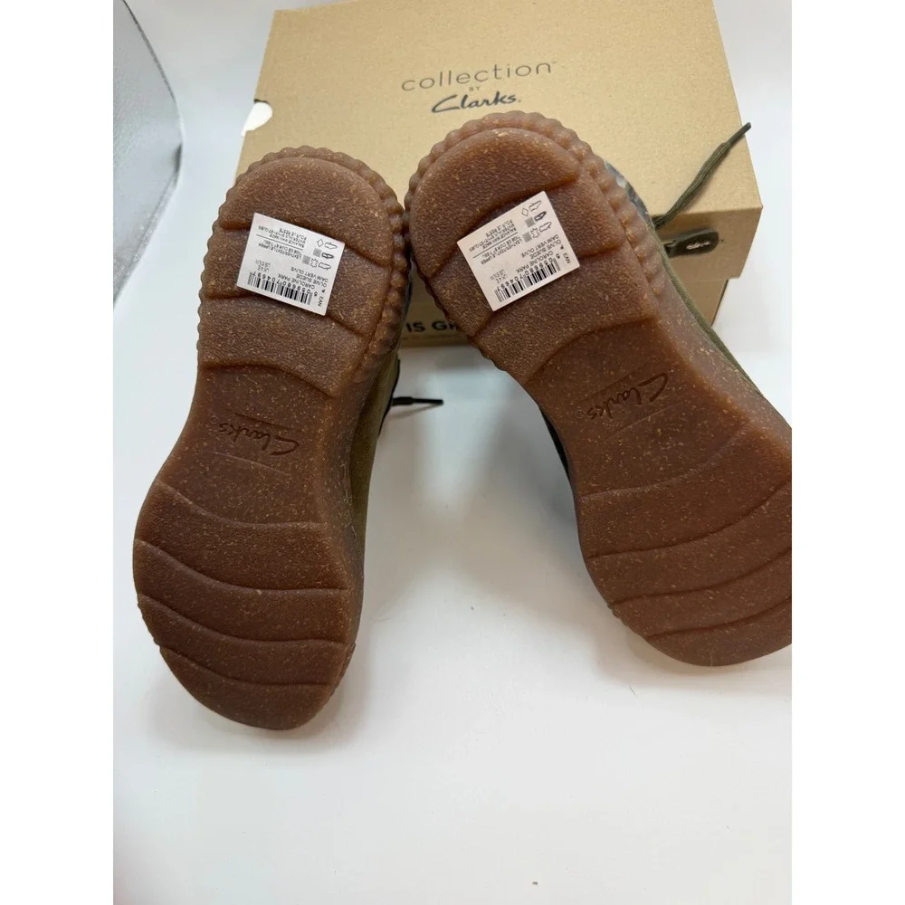 Clarks Caroline Park Olive Suede Lace Up Side Zip Ankle Boots Womens 6.5W Wide